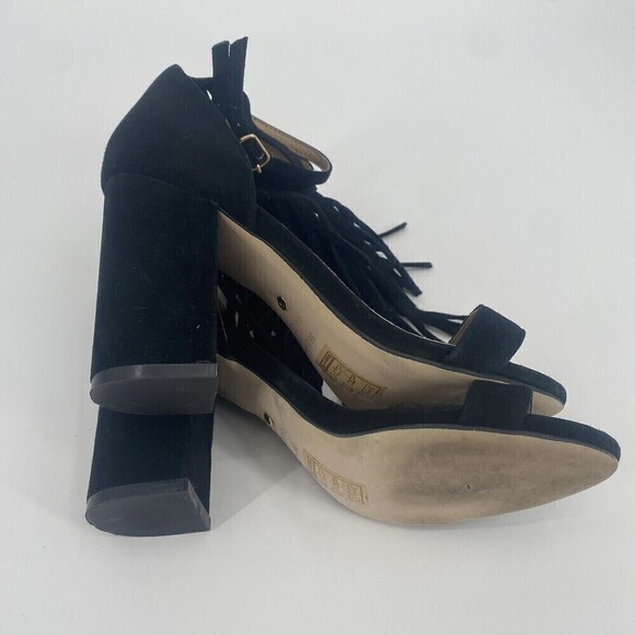 RAYE Revolve Loni Heel in Black Fringe Ankle Strap Suede Size 5 - Picture 12 of 14